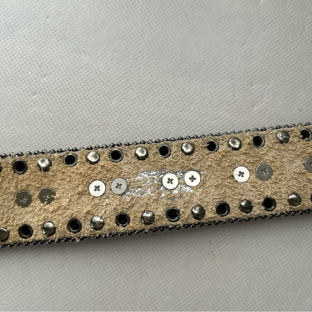 Nocona Grey Charcoal Rhinestone Studded Leather Western Belt